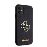 Apple iPhone 11 Kılıf Guess 4G Büyük Metal Logolu Glitter Kapak Siyah
