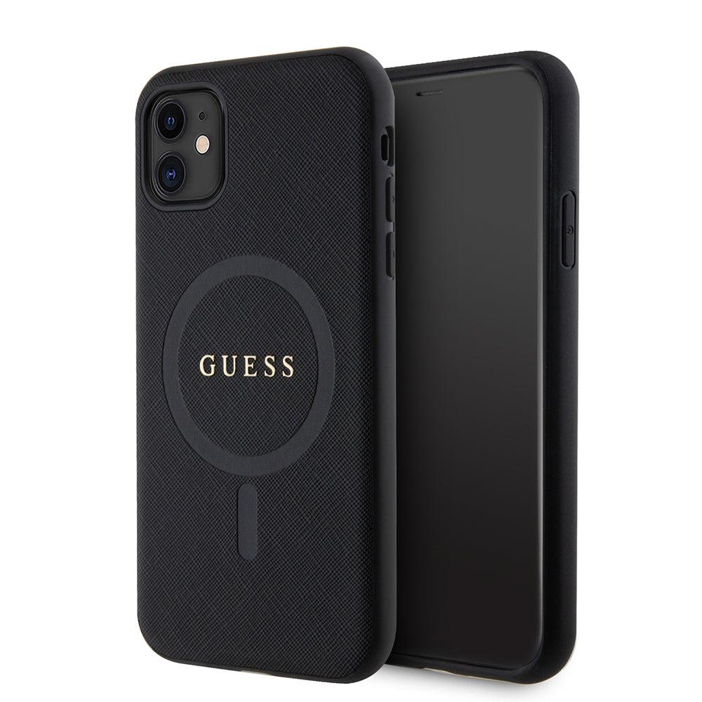 Apple iPhone 11 Kılıf Guess Magsafe Şarj Özellikli Saffiano Classic Kapak Siyah