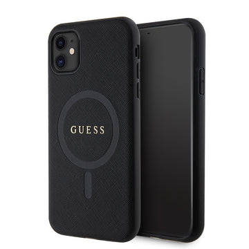 Apple iPhone 11 Kılıf Guess Magsafe Şarj Özellikli Saffiano Classic Kapak Siyah