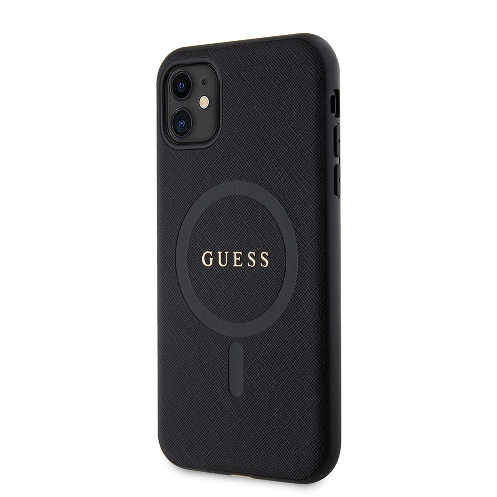Apple iPhone 11 Kılıf Guess Magsafe Şarj Özellikli Saffiano Classic Kapak Siyah