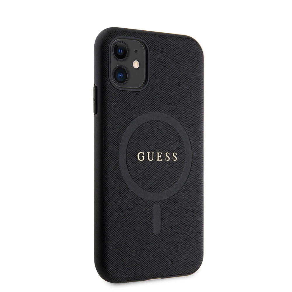 Apple iPhone 11 Kılıf Guess Magsafe Şarj Özellikli Saffiano Classic Kapak Siyah