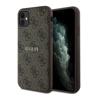 Apple iPhone 11 Kılıf Guess Magsafe Uyumlu 4G Desen Yazı Logolu Kapak Kahverengi
