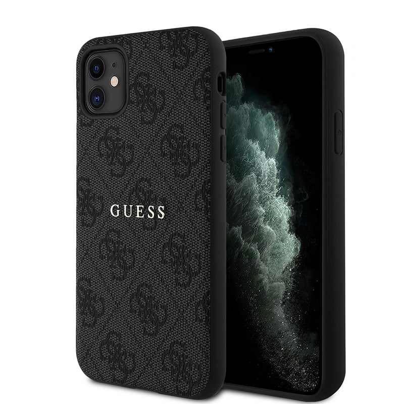 Apple iPhone 11 Kılıf Guess Magsafe Uyumlu 4G Desen Yazı Logolu Kapak Siyah
