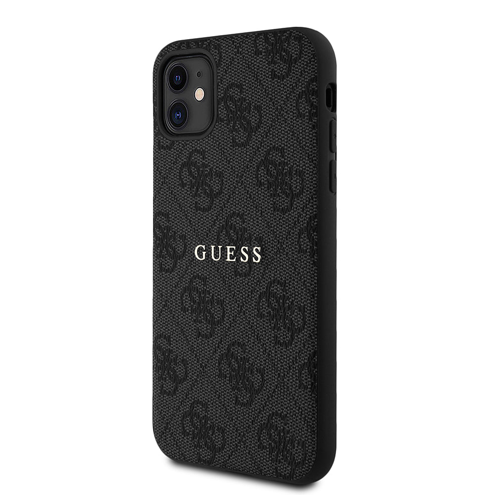 Apple iPhone 11 Kılıf Guess Magsafe Uyumlu 4G Desen Yazı Logolu Kapak Siyah