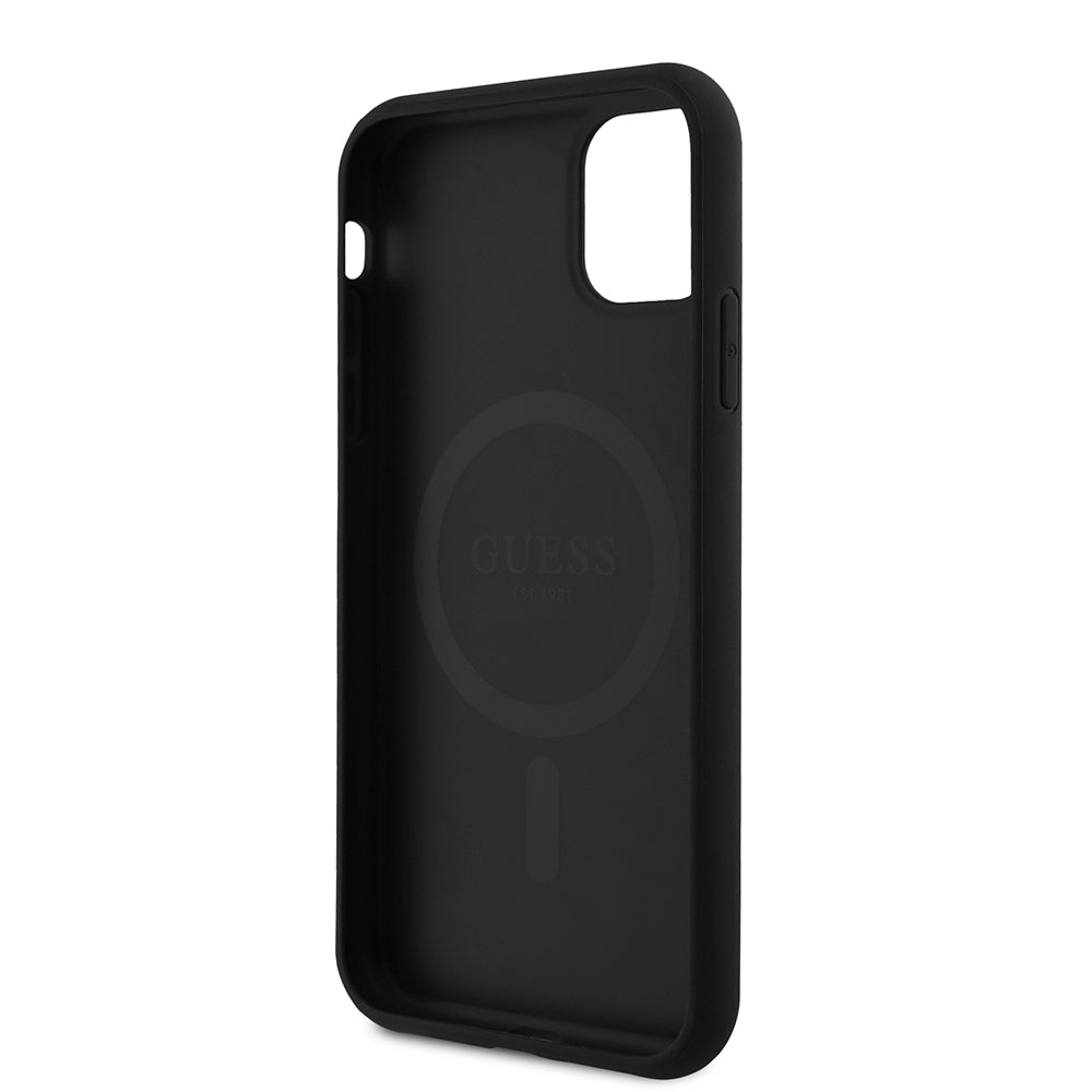 Apple iPhone 11 Kılıf Guess Magsafe Uyumlu 4G Desen Yazı Logolu Kapak Siyah