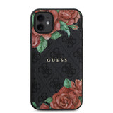 Apple iPhone 11 Kılıf Guess Magsafe Uyumlu Gül Baskılı ve 4G Desenli Kapak Siyah