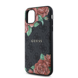Apple iPhone 11 Kılıf Guess Magsafe Uyumlu Gül Baskılı ve 4G Desenli Kapak Siyah