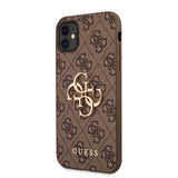 Apple iPhone 11 Kılıf Guess PU Deri Büyük Metal Logolu Kapak Kahverengi