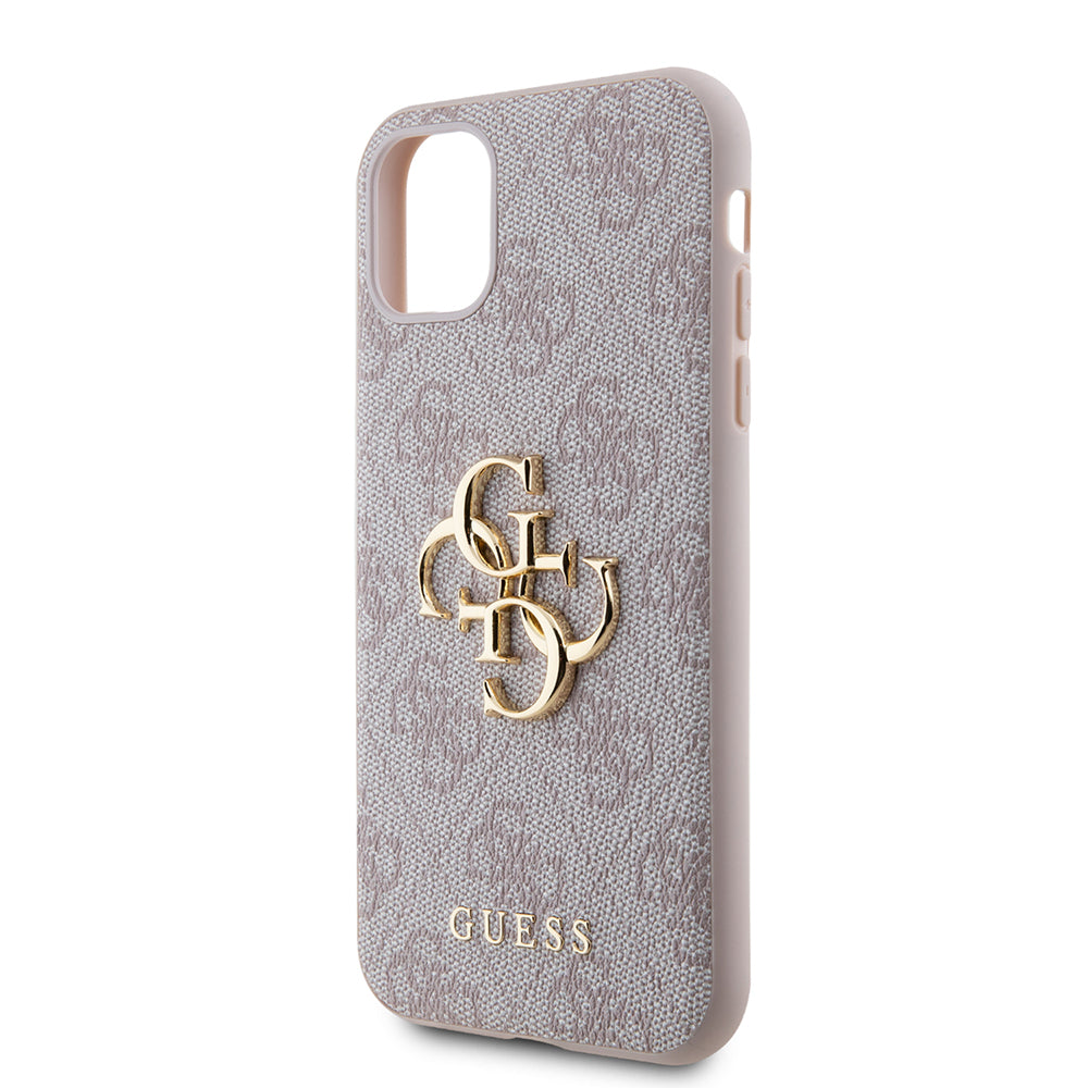 Apple iPhone 11 Kılıf Guess PU Deri Büyük Metal Logolu Kapak Pembe