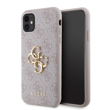 Apple iPhone 11 Kılıf Guess PU Deri Büyük Metal Logolu Kapak Pembe