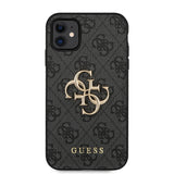 Apple iPhone 11 Kılıf Guess PU Deri Büyük Metal Logolu Kapak Siyah