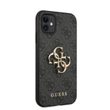 Apple iPhone 11 Kılıf Guess PU Deri Büyük Metal Logolu Kapak Siyah