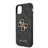Apple iPhone 11 Kılıf Guess PU Deri Büyük Metal Logolu Kapak Siyah
