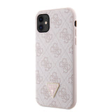 Apple iPhone 11 Kılıf Guess PU Deri Taşlı Üçgen Logolu 4G Desenli Kapak Pembe