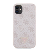 Apple iPhone 11 Kılıf Guess PU Deri Taşlı Üçgen Logolu 4G Desenli Kapak Pembe