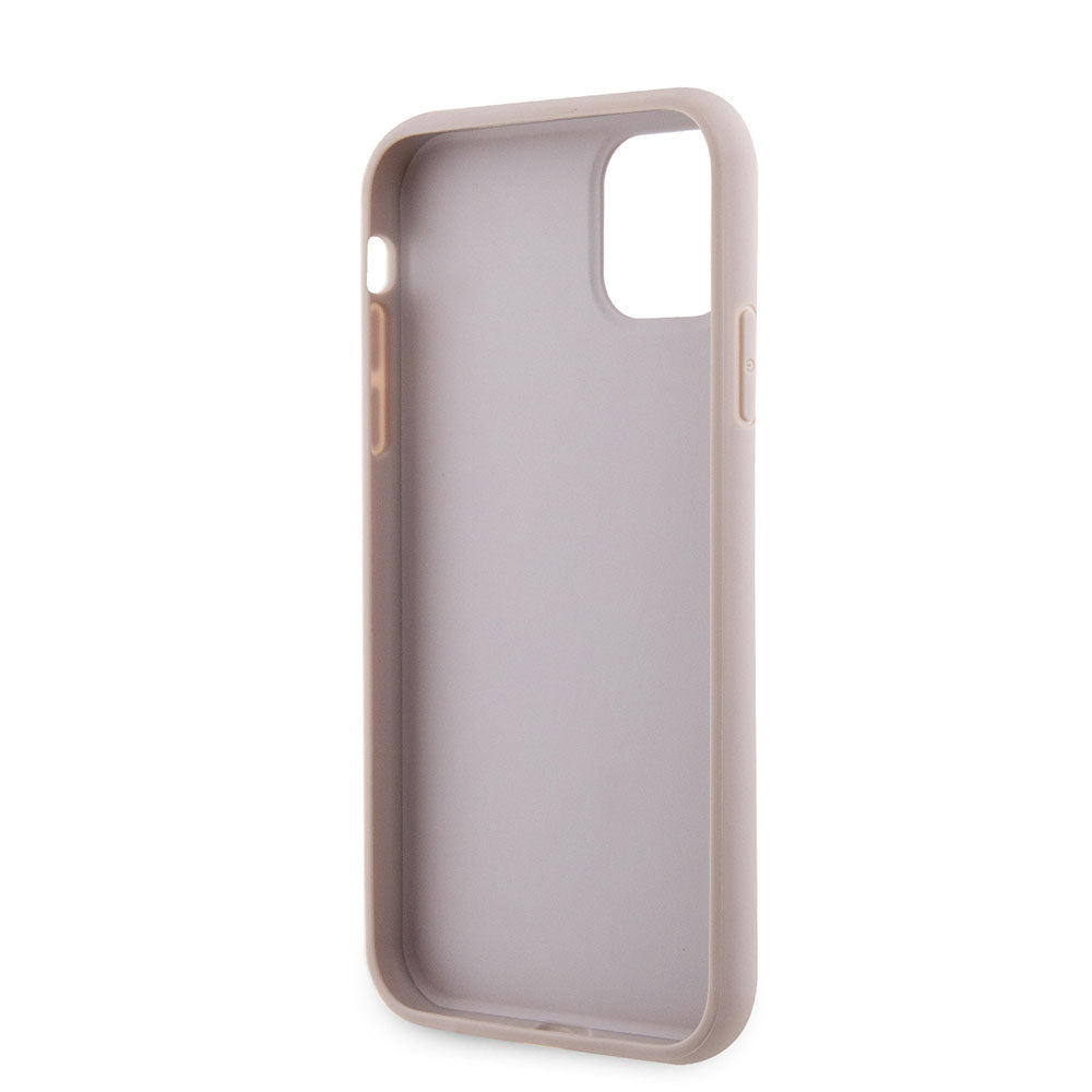 Apple iPhone 11 Kılıf Guess PU Deri Taşlı Üçgen Logolu 4G Desenli Kapak Pembe