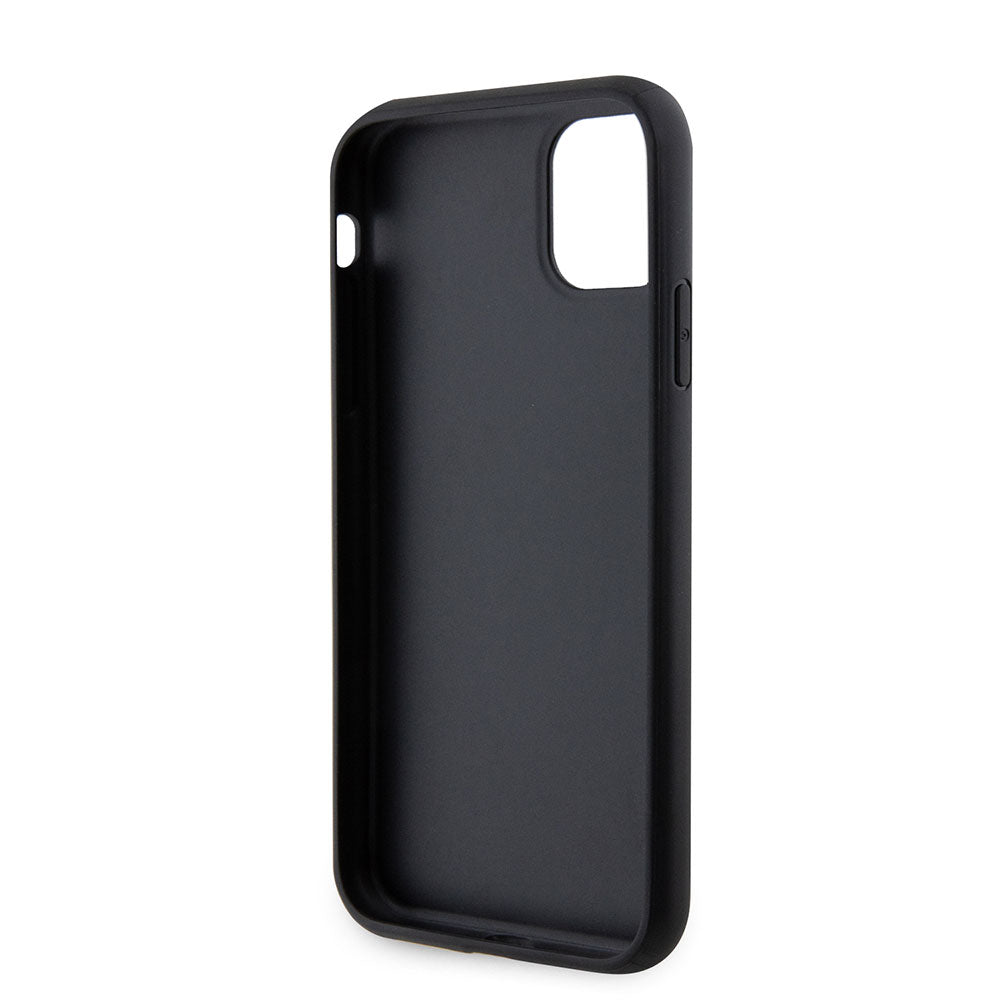 Apple iPhone 11 Kılıf Guess PU Deri Taşlı Üçgen Logolu 4G Desenli Kapak Siyah