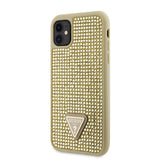 Apple iPhone 11 Kılıf Guess Taş İşlemeli Üçgen Logolu Kapak Gold