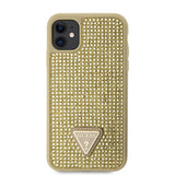 Apple iPhone 11 Kılıf Guess Taş İşlemeli Üçgen Logolu Kapak Gold