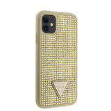 Apple iPhone 11 Kılıf Guess Taş İşlemeli Üçgen Logolu Kapak Gold