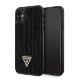 Apple iPhone 11 Kılıf Guess Taş İşlemeli Üçgen Logolu Kapak Siyah