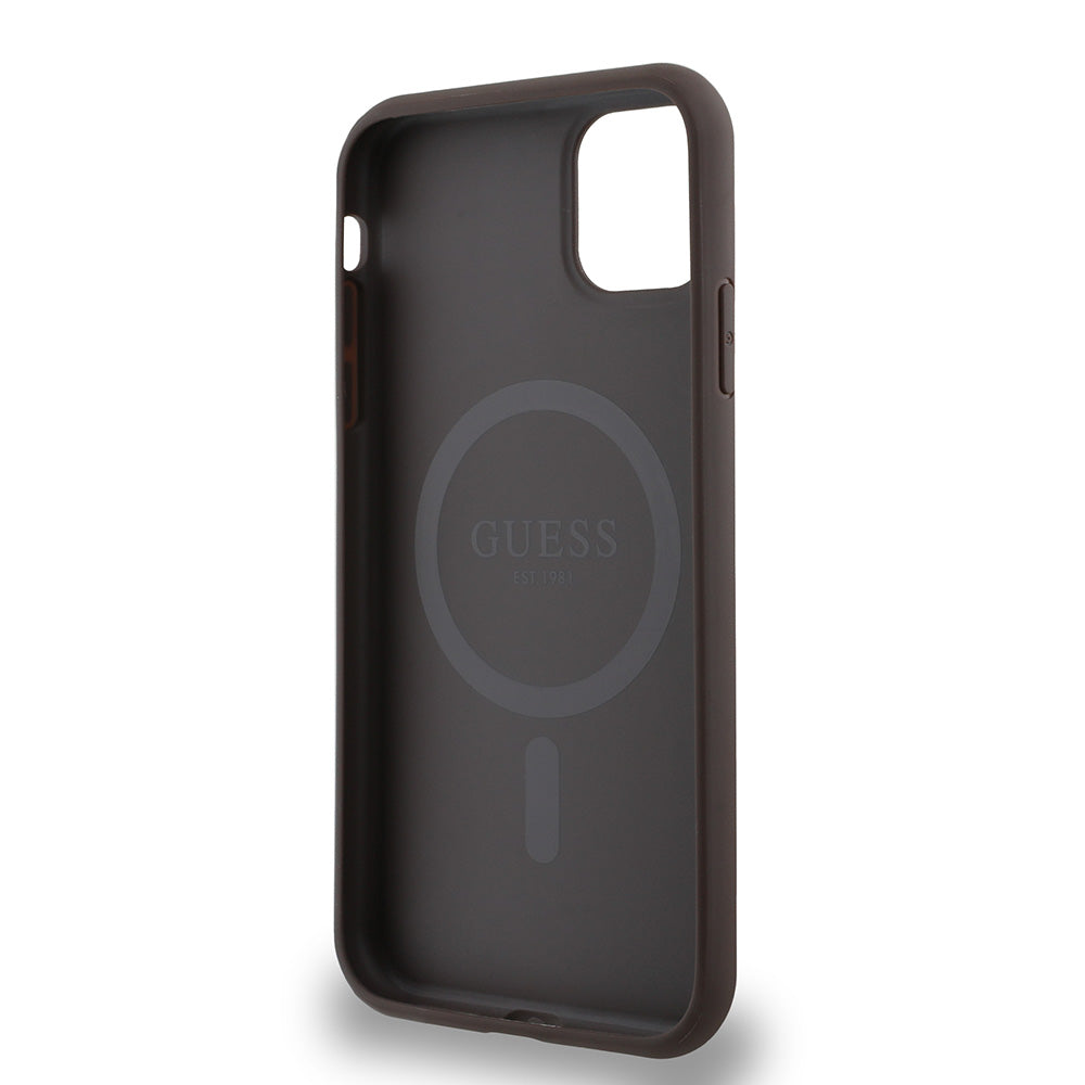 Apple iPhone 11 Kılıf Guess Magsafe Uyumlu 4G Classic Logolu Kapak Kahverengi