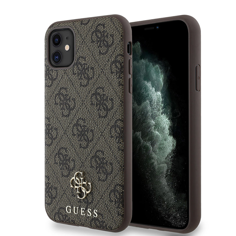 Apple iPhone 11 Kılıf Guess Magsafe Uyumlu 4G Classic Logolu Kapak Kahverengi