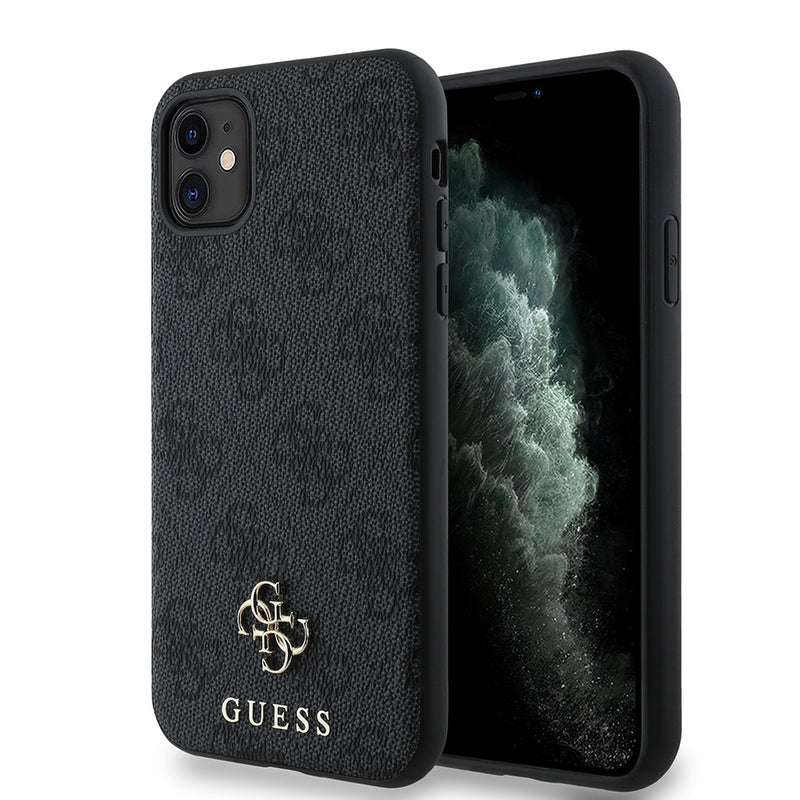 Apple iPhone 12 Kılıf Guess Magsafe Uyumlu 4G Classic Logolu Kapak Siyah