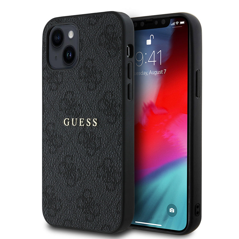 Apple iPhone 12 Kılıf Guess Magsafe Uyumlu 4G Desen Yazı Logolu Kapak Siyah
