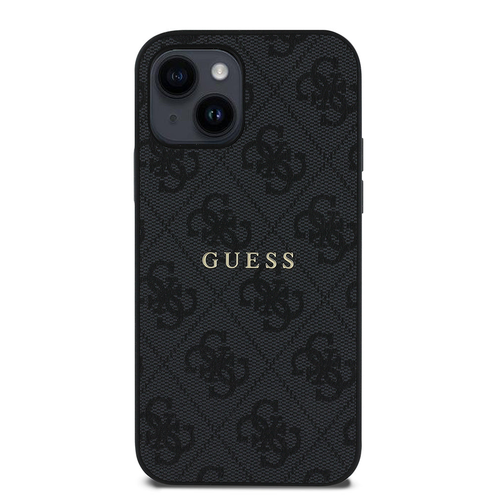 Apple iPhone 12 Kılıf Guess Magsafe Uyumlu 4G Desen Yazı Logolu Kapak Siyah