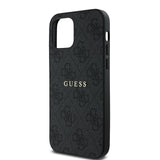 Apple iPhone 12 Kılıf Guess Magsafe Uyumlu 4G Desen Yazı Logolu Kapak Siyah