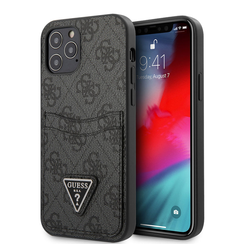 Apple iPhone 12 Kılıf Guess Çift Kart Bölmeli Kartlıklı Kapak Siyah
