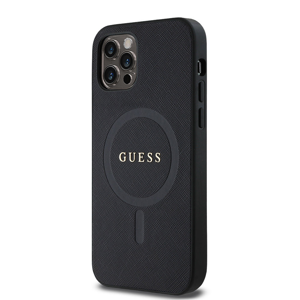 Apple iPhone 12 Pro Kılıf Guess Magsafe Şarj Özellikli Saffiano Classic Kapak Siyah