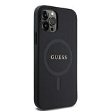 Apple iPhone 12 Pro Kılıf Guess Magsafe Şarj Özellikli Saffiano Classic Kapak Siyah
