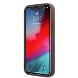 Apple iPhone 12 Pro Max Kılıf Guess Büyük Metal Logolu Deri Kapak Kahverengi