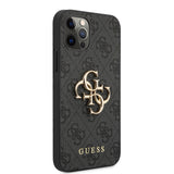 Apple iPhone 12 Pro Max Kılıf Guess Büyük Metal Logolu Deri Kapak Siyah