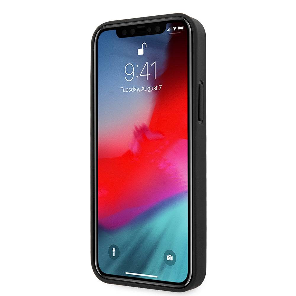 Apple iPhone 12 Pro Max Kılıf Guess Büyük Metal Logolu Deri Kapak Siyah