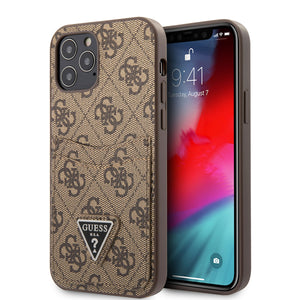 Apple iPhone 12 Pro Max Kılıf Guess Çift Kart Bölmeli Kartlıklı Kapak Kahverengi