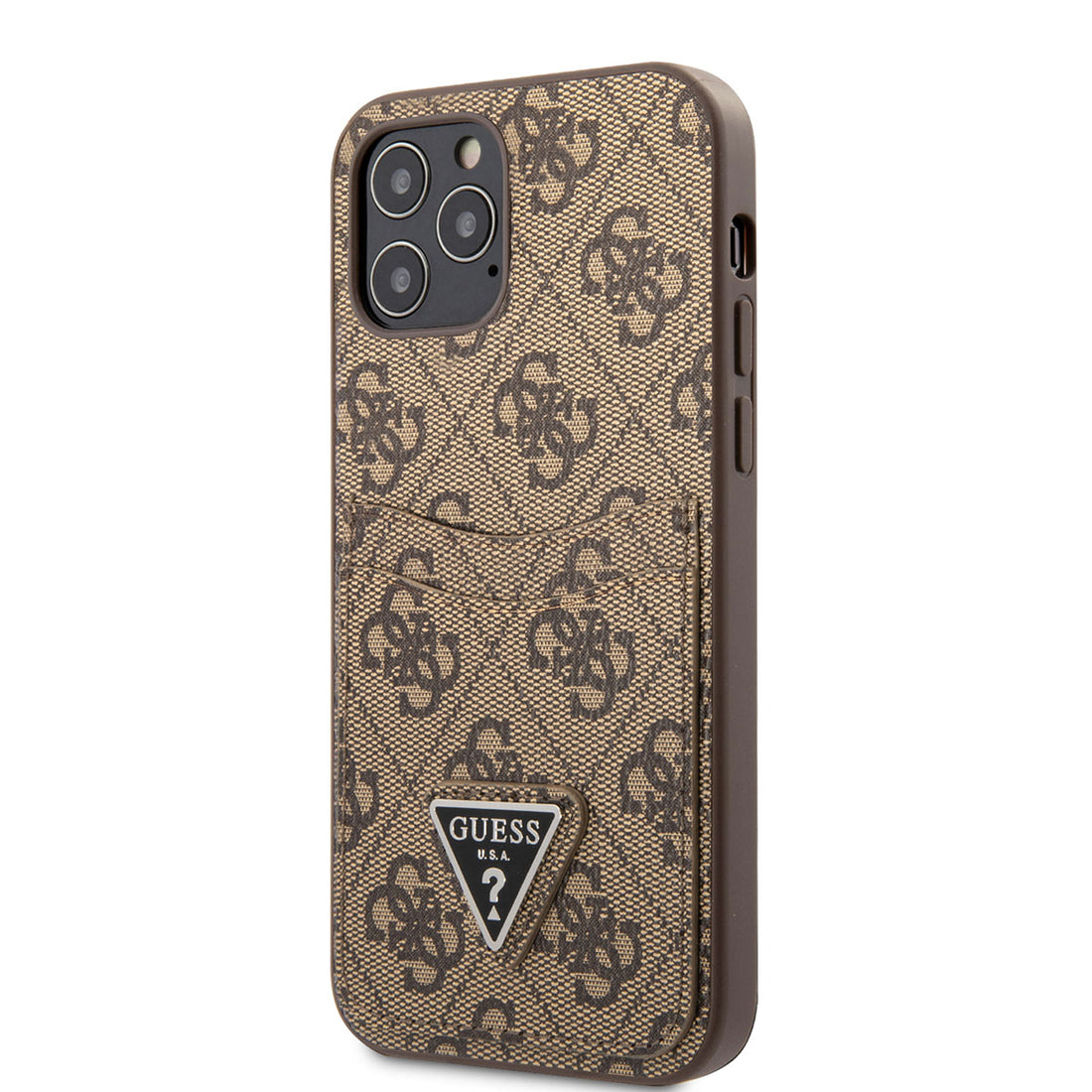 Apple iPhone 12 Pro Kılıf Guess Çift Kart Bölmeli Kartlıklı Kapak Kahverengi