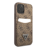Apple iPhone 12 Pro Max Kılıf Guess Çift Kart Bölmeli Kartlıklı Kapak Kahverengi