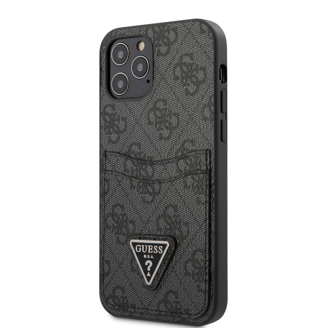 Apple iPhone 12 Pro Max Kılıf Guess Çift Kart Bölmeli Kartlıklı Kapak Siyah