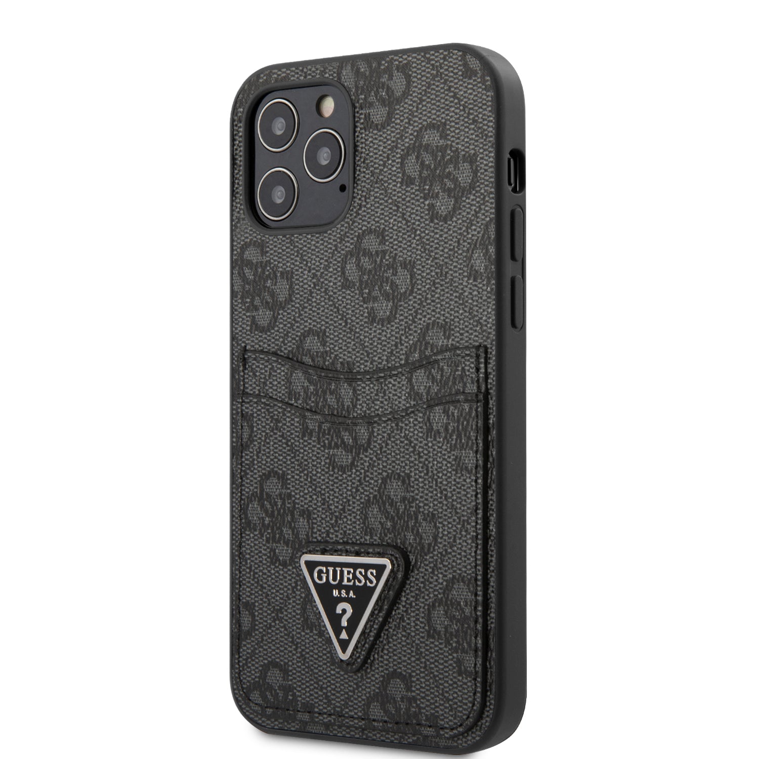 Apple iPhone 12 Pro Max Kılıf Guess Çift Kart Bölmeli Kartlıklı Kapak Siyah