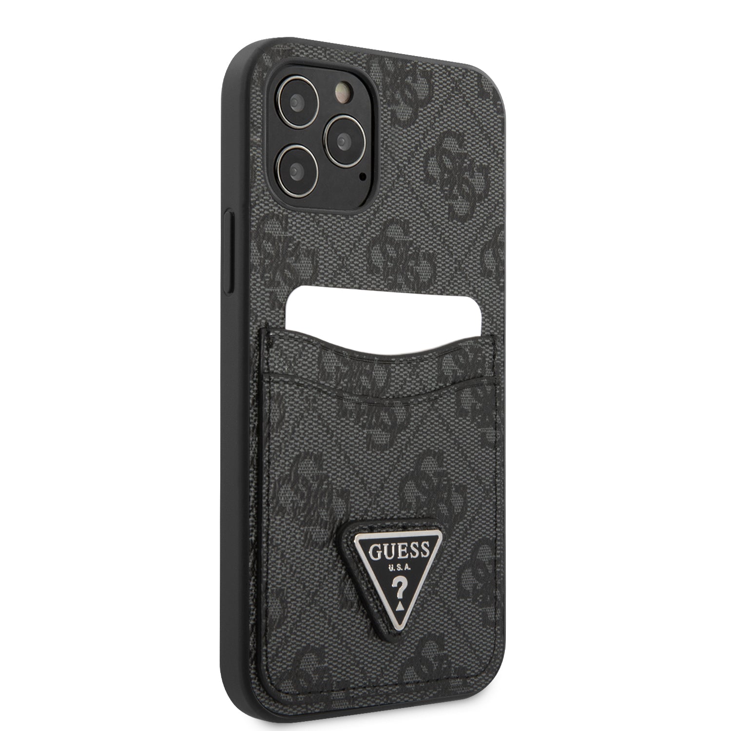 Apple iPhone 12 Pro Max Kılıf Guess Çift Kart Bölmeli Kartlıklı Kapak Siyah