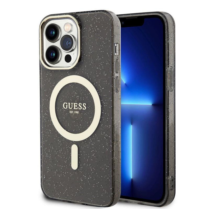 Apple iPhone 13 Pro Kılıf Guess Magsafe Şarj Özellikli Glitter Kapak Siyah
