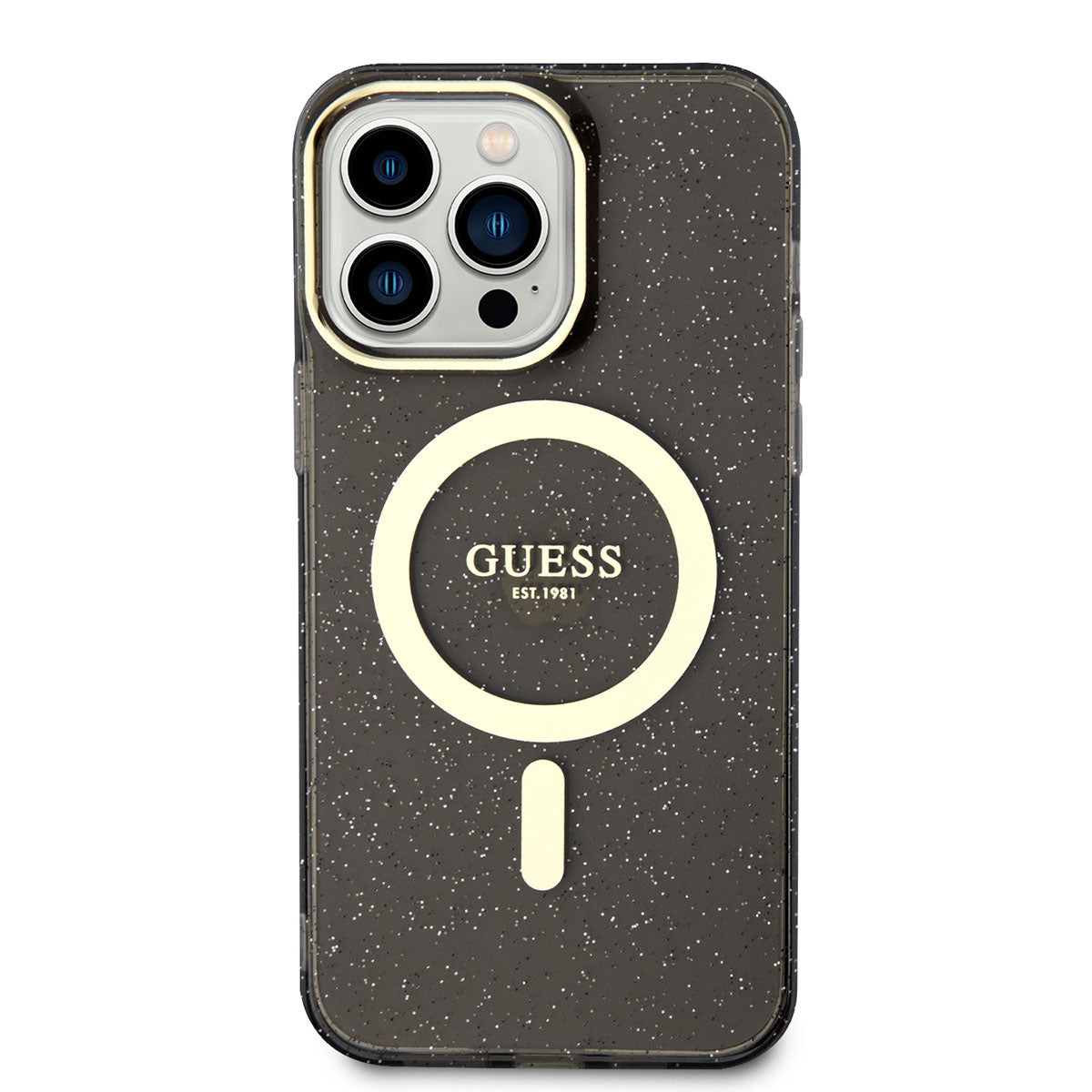 Apple iPhone 13 Pro Kılıf Guess Magsafe Şarj Özellikli Glitter Kapak Siyah