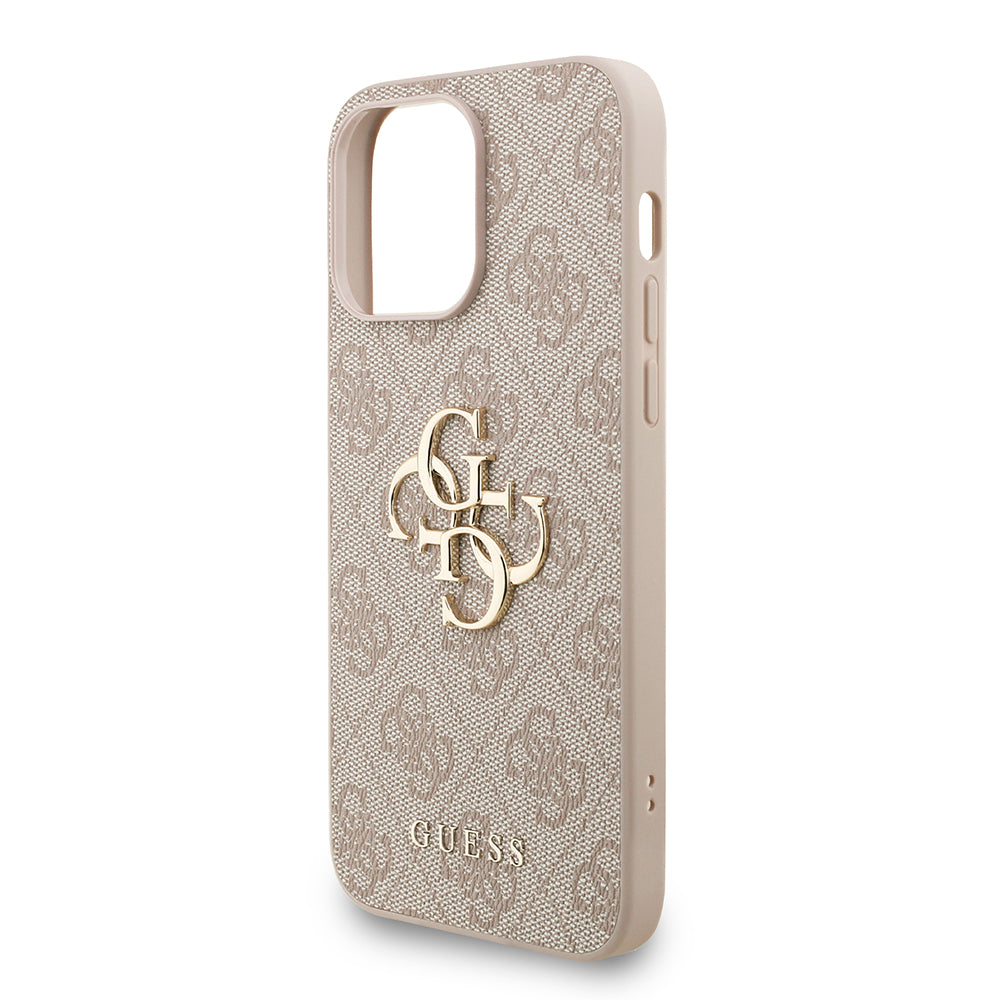 Apple iPhone 13 Pro Max Kılıf Guess Bilek Askı İpli Kapak Metal Büyük 4G ve Yazı Logolu Pembe