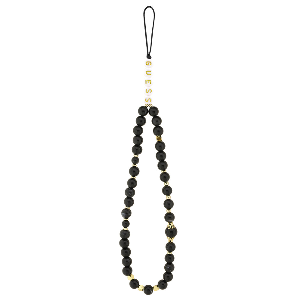 Apple iPhone 13 Pro Max Kılıf Guess Bilek Askı İpli Kapak Metal Büyük 4G ve Yazı Logolu Siyah