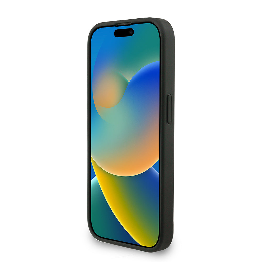 Apple iPhone 13 Pro Max Kılıf Guess Bilek Askı İpli Kapak Metal Büyük 4G ve Yazı Logolu Siyah