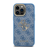 Apple iPhone 13 Pro Max Kılıf Guess Kamera Standlı Kapak 4G Desenli Metal 4G Logolu Mavi