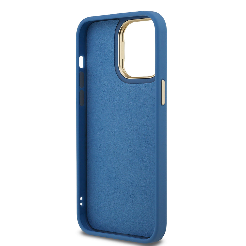 Apple iPhone 13 Pro Max Kılıf Guess Kamera Standlı Kapak 4G Desenli Metal 4G Logolu Mavi